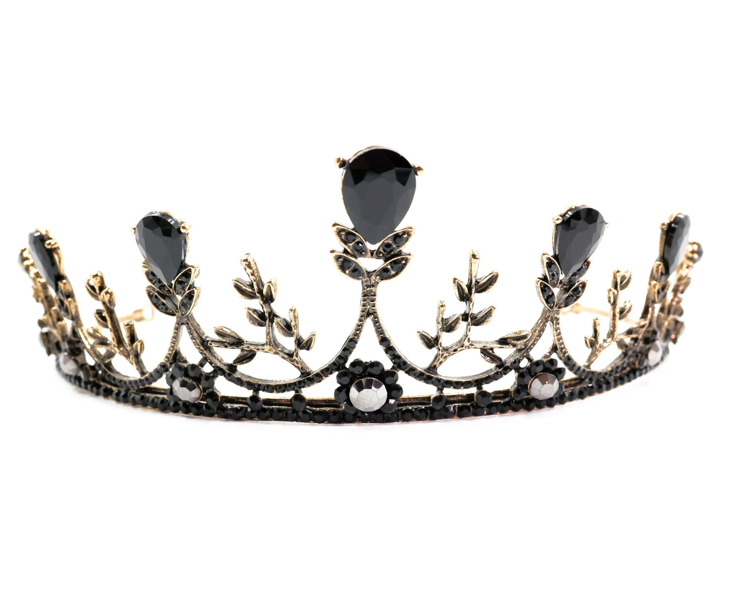 Midnight Blossom Tiara Crown in Gold with Black Gems | Royalty Crown | Gift Shop & Gift Wrapping | Kitchen + Metal