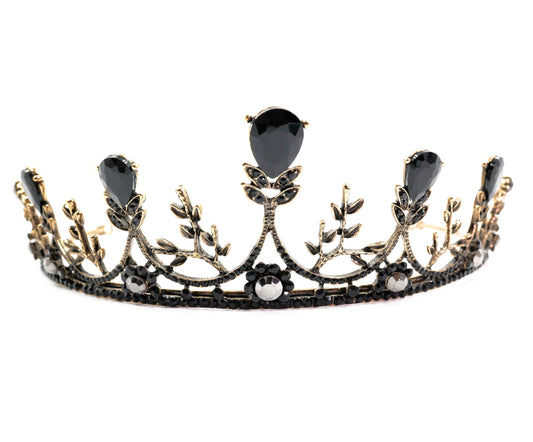 Midnight Blossom Tiara Crown in Gold with Black Gems | Royalty Crown | Gift Shop & Gift Wrapping | Kitchen + Metal