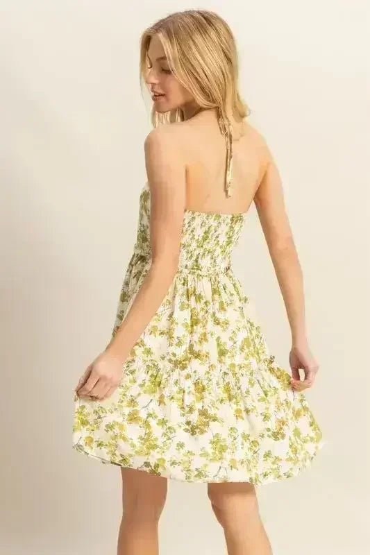 HYFVE Floral Halter Dress – Tiered Mini with Adjustable Ties