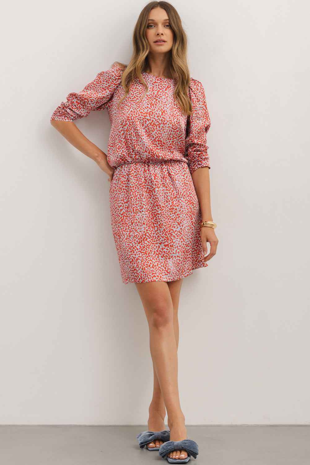 Tomato Red Leopard Print Dress with Side Slit Mini Design