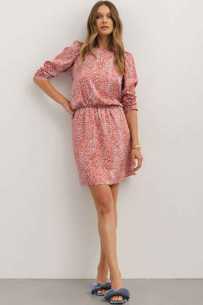 Tomato Red Leopard Print Dress with Side Slit Mini Design