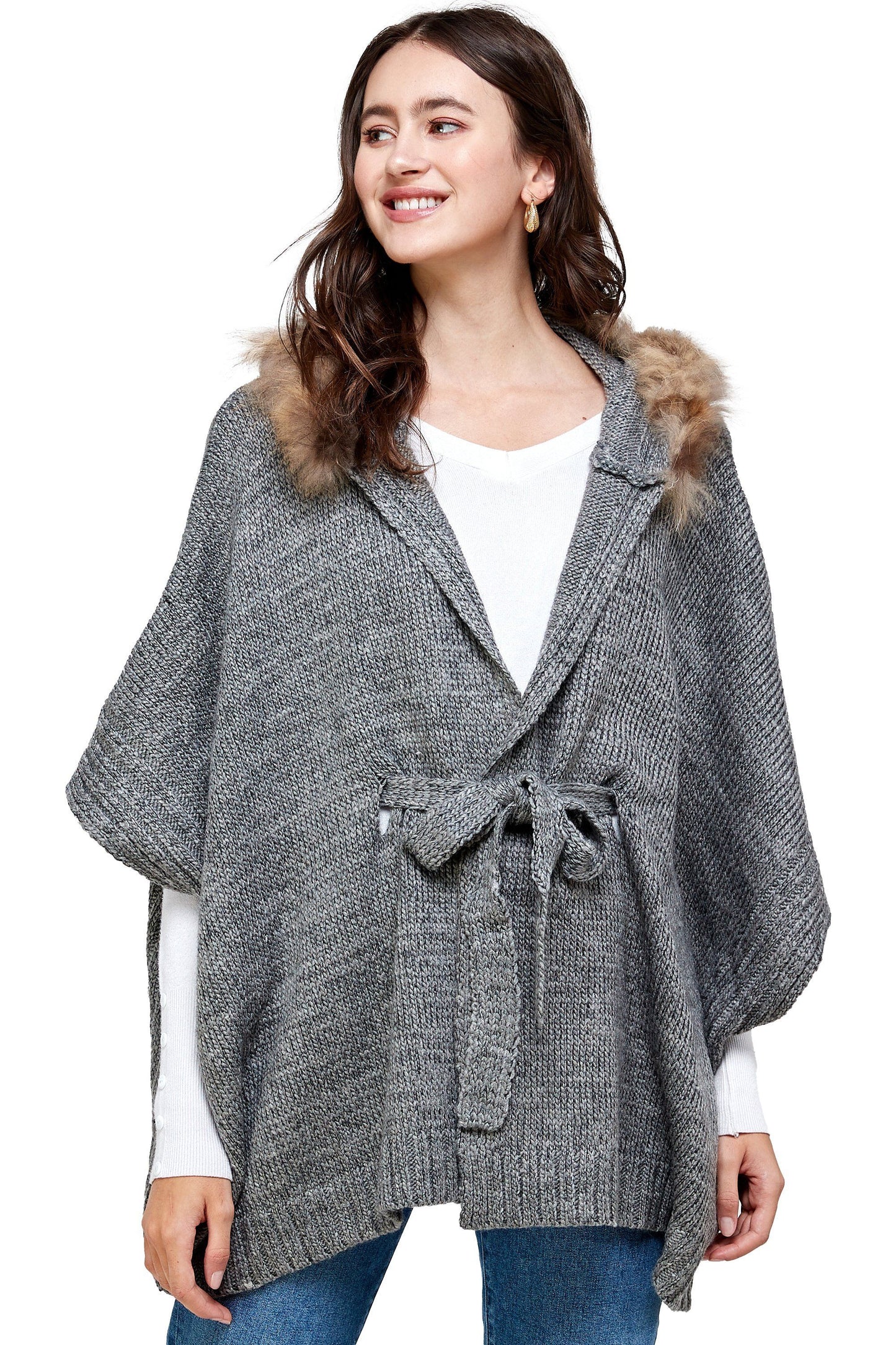 Knitted Cape with Faux Fur Collar | Apparel | Kitchen + Metal