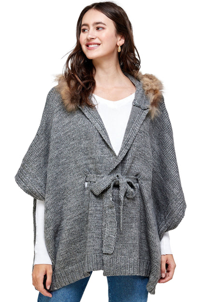 Knitted Cape with Faux Fur Collar | Apparel | Kitchen + Metal