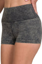 Zenana Washed Seamless High Waisted Shorts in Ash Black