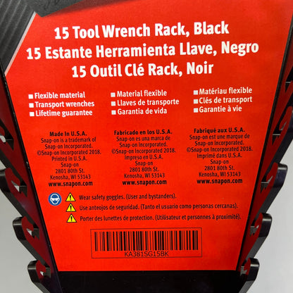 SNAP-ON 15 Tool Wrench Rack W/ Handle Fits 2" Deep Drawers Black KA381SG15BK