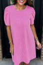 Blossom Corded Crew Neck Puff Sleeve Mini Dress