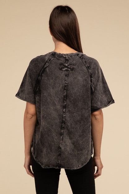 ZENANA Back Patch Crinkle Washed Raglan Sleeve T-Shirt