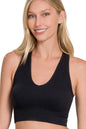 Zenana Seamless Ribbed Cropped Racerback Tank Top in Black