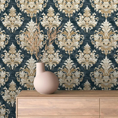 Sovereign Gold & Slate Damask