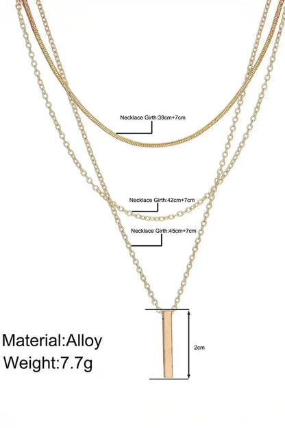 Gold Bar Pendant Layered Adjustable Chain Necklace