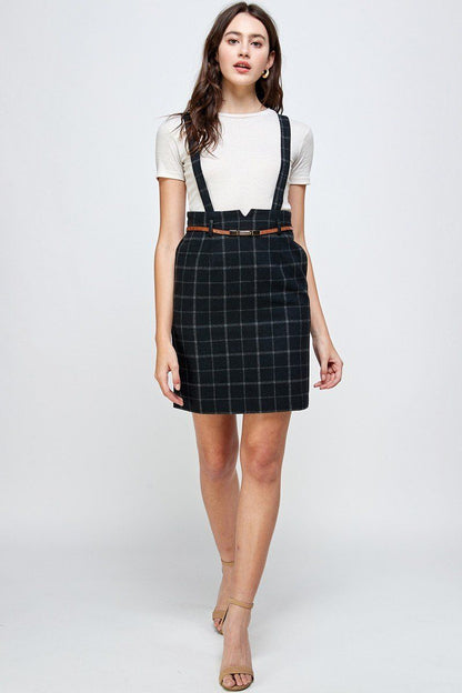 Plaid Suspender Skirt with Belt Detail | Apparel | Kitchen + Metal