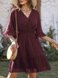 Swiss Dot Dress with Flare Sleeves - Mini Wrap Style