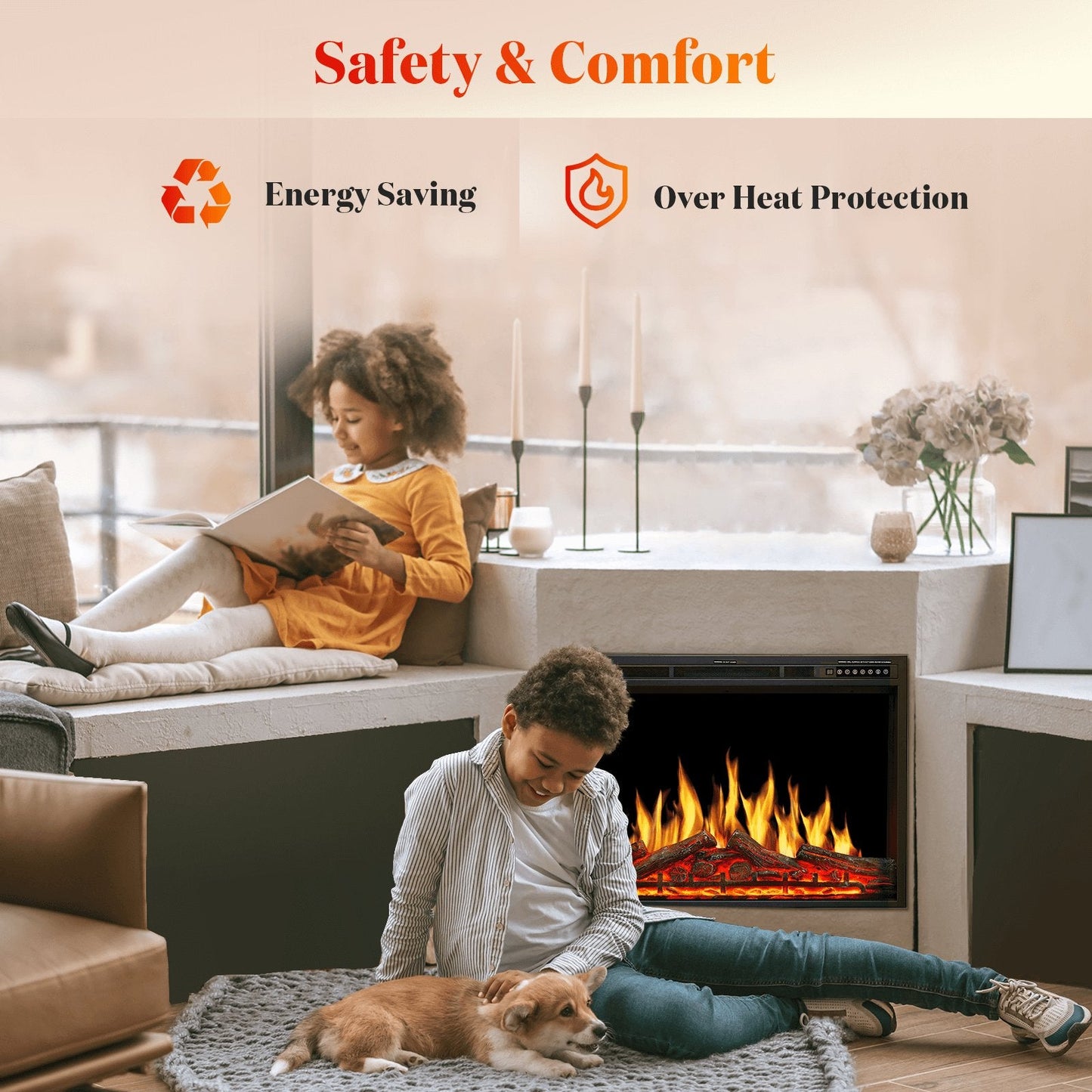 37 Inch Electric Fireplace Insert Adjuatble Flame Colors 939BXB