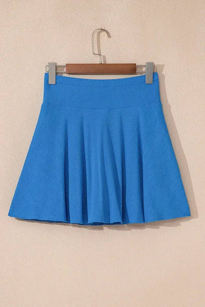 Blue A-line Draped High Waist Pocketed Lined Skort