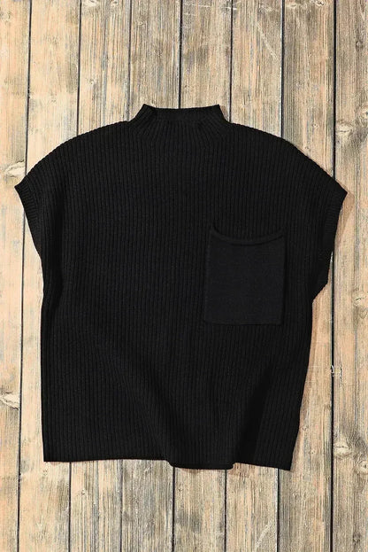 Mineral Red Patch Pocket Ribbed Knit Short Sleeve Sweater
