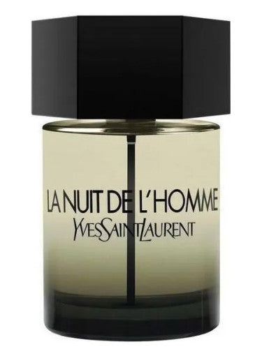 Yves Saint Laurent La Nuit de L'Homme perfume bottle on a white background