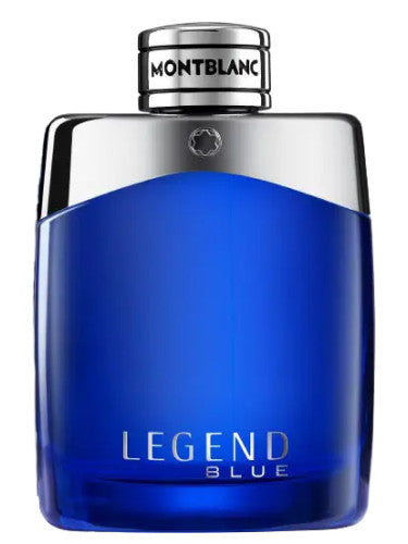 Blue Montblanc Legend Blue perfume bottle on a white background