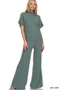 Zenana Mock Neck Top and Pants Sweater Set in Jade