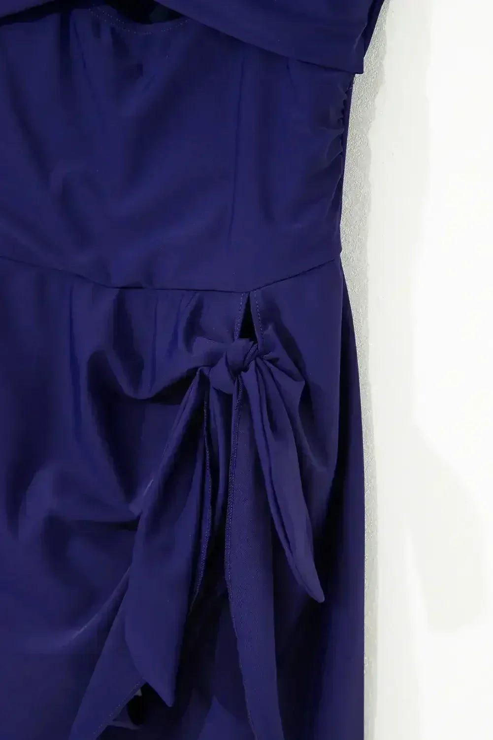 Navy Blue Adjustable Straps Cutout Ruched Knot Slit One Piece Swim Dress