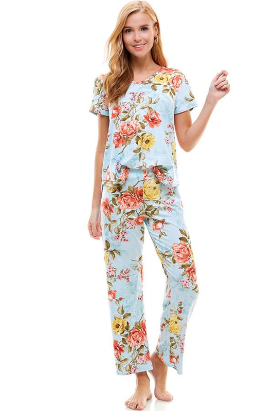 Loungewear Set for Women's Floral Short Sleeve and Pants | Apparel | Kitchen + Metal