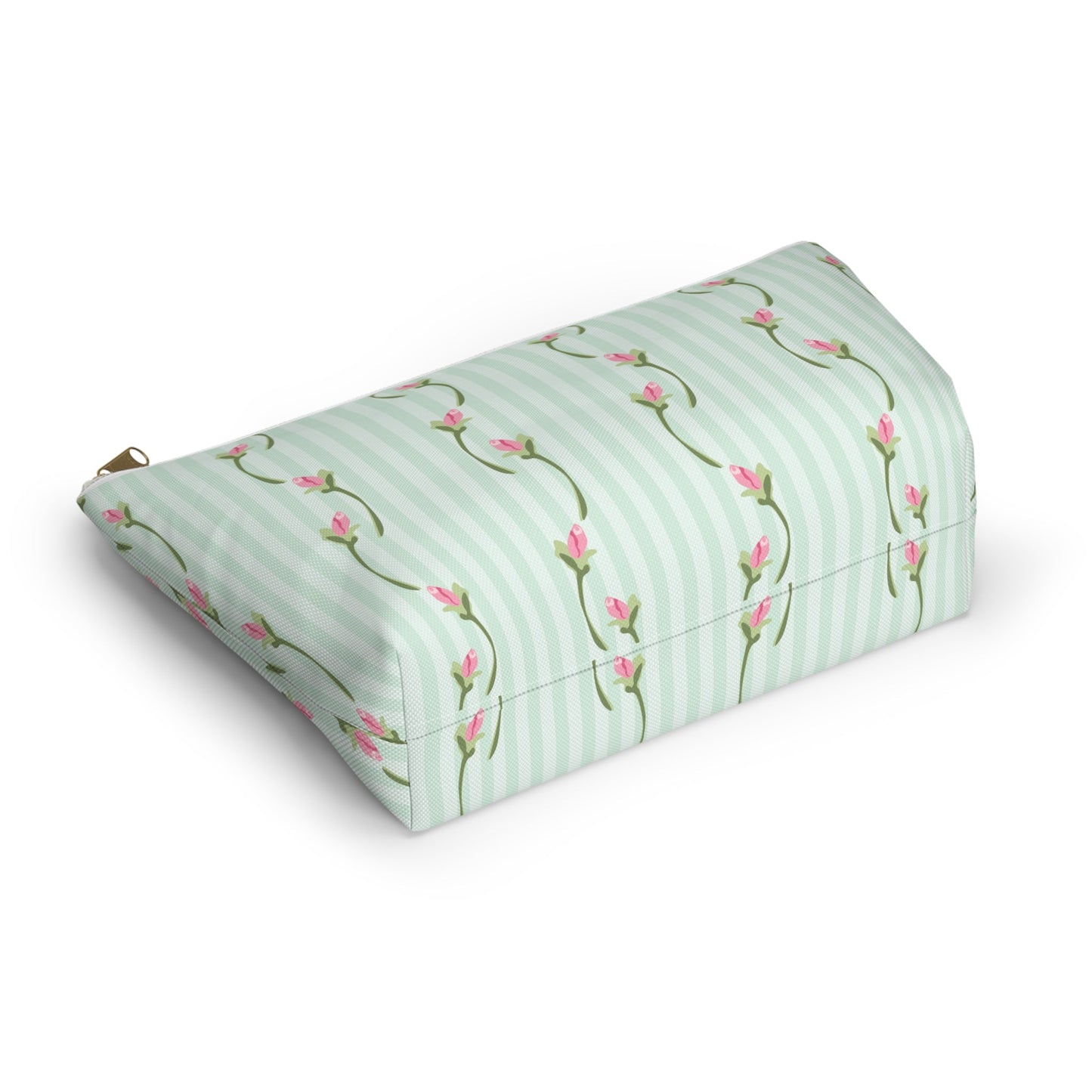 Customizable: Floral Print Accessory Pouch | Cute Makeup Bag, Travel Organizer, Gift for Her, Floral Clutch, Green Striped Bag