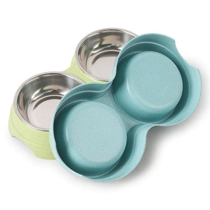 Stylish Stainless Steel Double Pet Feeder - Premium Food And Water