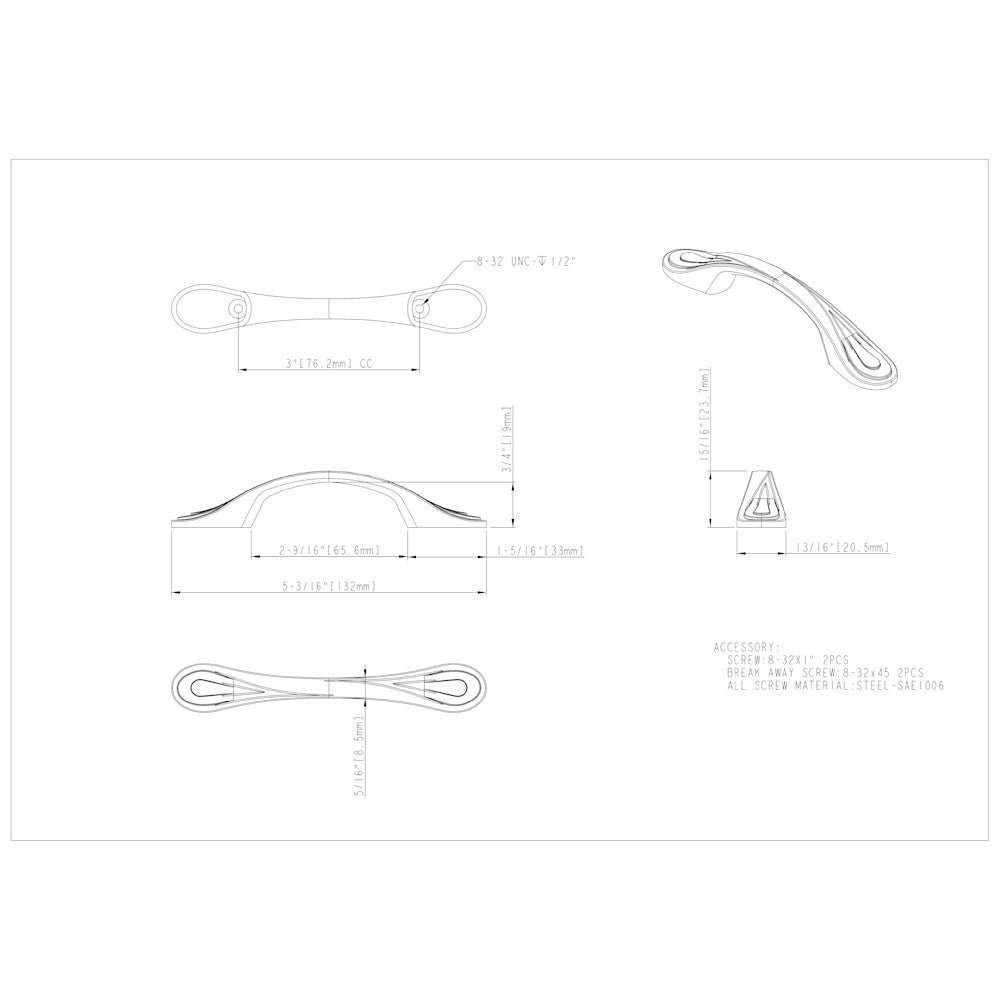3" Center-to-Center Satin Nickel Westbury Cabinet Pull
