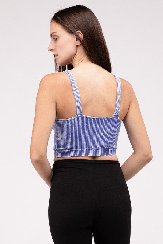 ZENANA Washed Ribbed Cropped V-Neck Tank Top