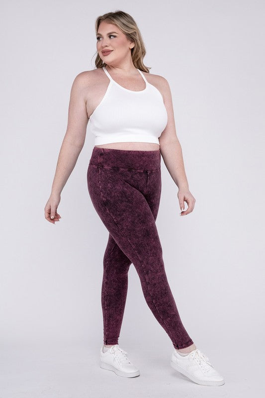 ZENANA Plus Mineral Washed Wide Waistband Yoga Leggings