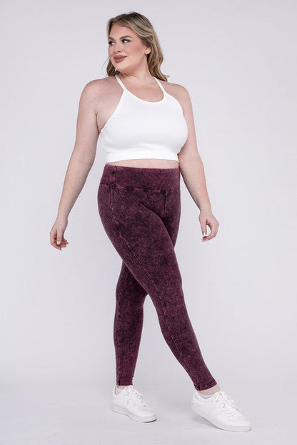 ZENANA Plus Mineral Washed Wide Waistband Yoga Leggings