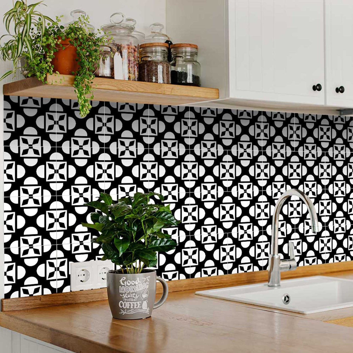8" X 8" Black And White Coli Peel And Stick Tiles