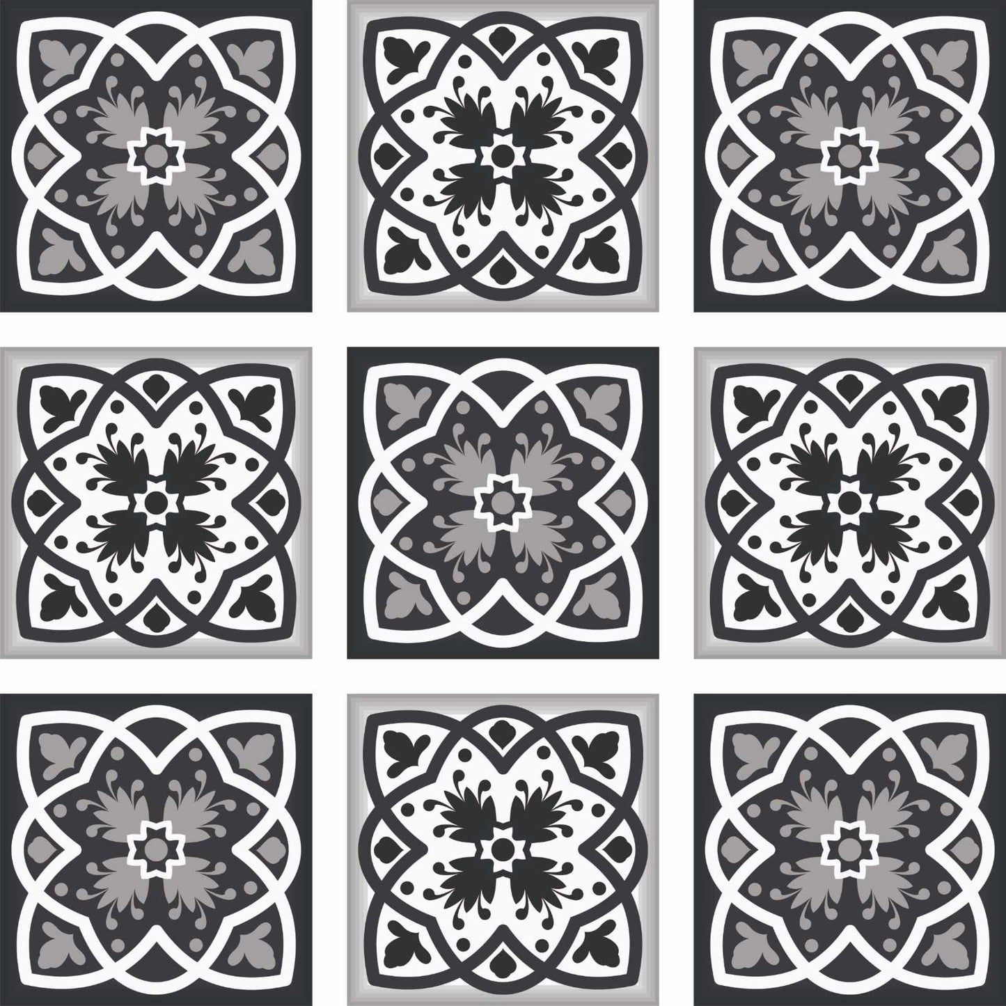 4" X 4" Black White And Gray Baz Peel And Stick Removable Tiles