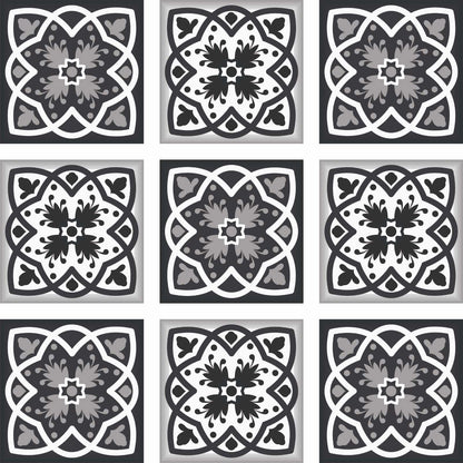 4" X 4" Black White And Gray Baz Peel And Stick Removable Tiles