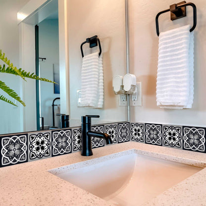 4" X 4" Black White And Gray Baz Peel And Stick Removable Tiles