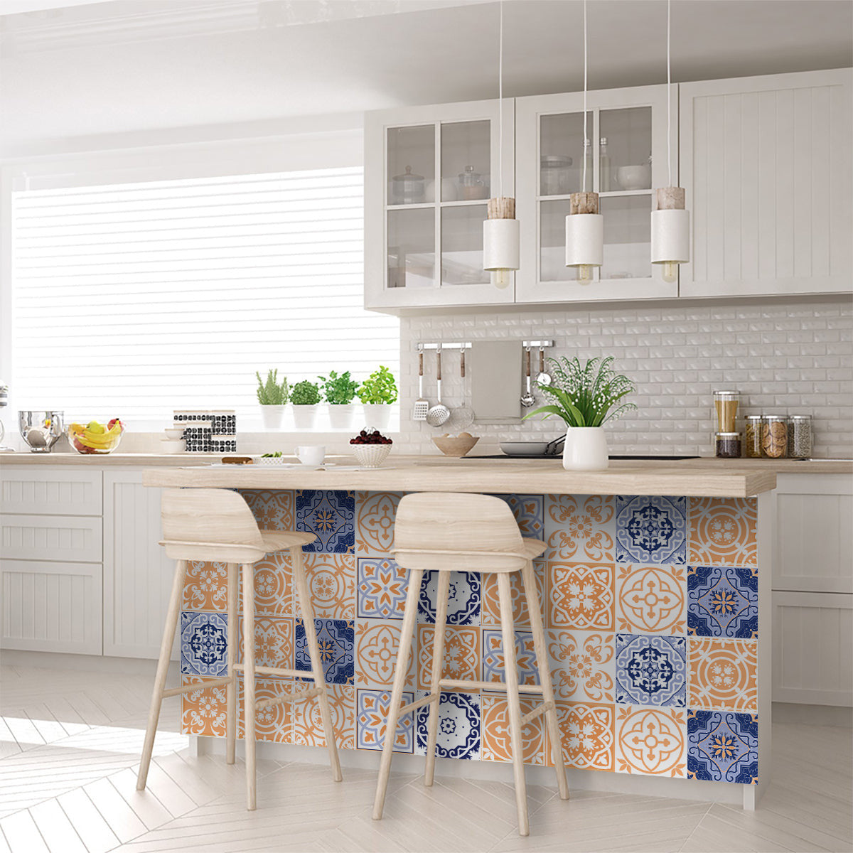 7" X 7" Yellow White And Blues Peel And Stick Removable Tiles