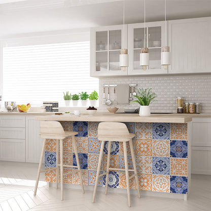 7" X 7" Yellow White And Blues Peel And Stick Removable Tiles