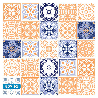 7" X 7" Yellow White And Blues Peel And Stick Removable Tiles