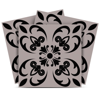4" X 4" Black And White Orchid Peel And Stick Removable Tiles