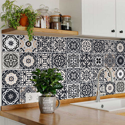 4" X 4" Black White And Tan Peel And Stick Removable Tiles
