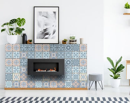 4" X 4" Baby Blue And Peach Mosaic Peel And Stick Removable Tiles