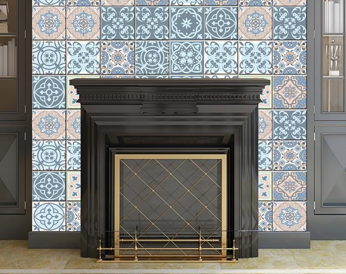 4" X 4" Baby Blue And Peach Mosaic Peel And Stick Removable Tiles