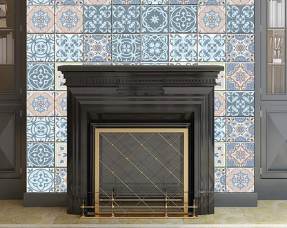 4" X 4" Baby Blue And Peach Mosaic Peel And Stick Removable Tiles
