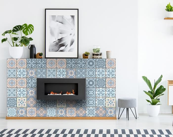 4" X 4" Baby Blue And Peach Mosaic Peel And Stick Removable Tiles