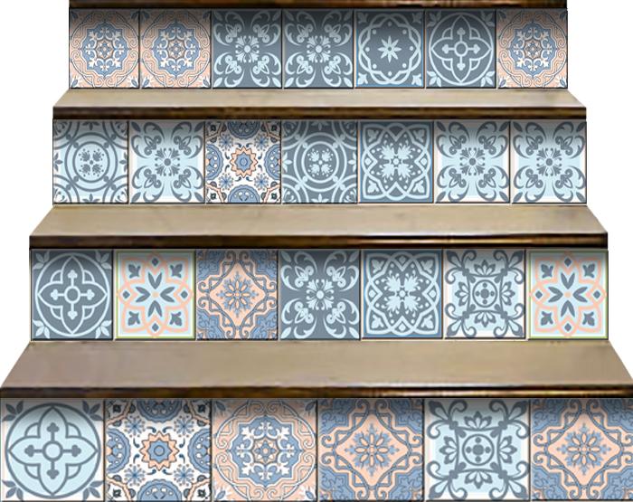 4" X 4" Baby Blue And Peach Mosaic Peel And Stick Removable Tiles