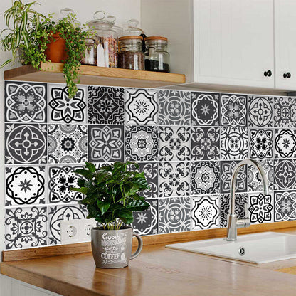 6" X 6" Shades Of Black Mosaic Peel And Stick Removable Tiles