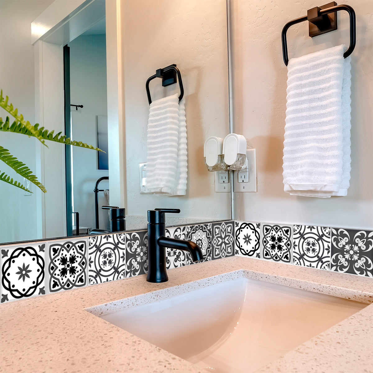 6" X 6" Shades Of Black Mosaic Peel And Stick Removable Tiles