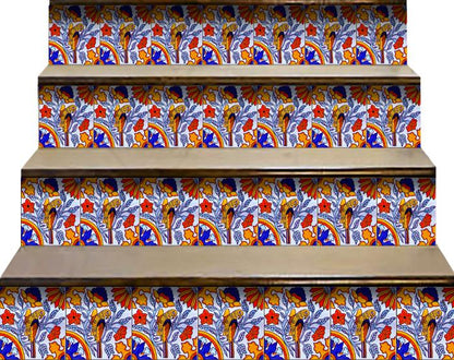 4" X 4" Orange Red And Blue Peel And Stick Removable Tiles