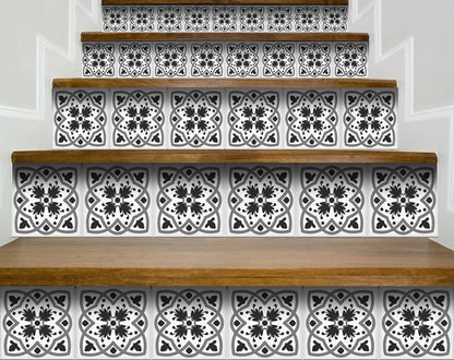 4" X 4" Charcoal And White Scroll Peel And Stick Removable Tiles