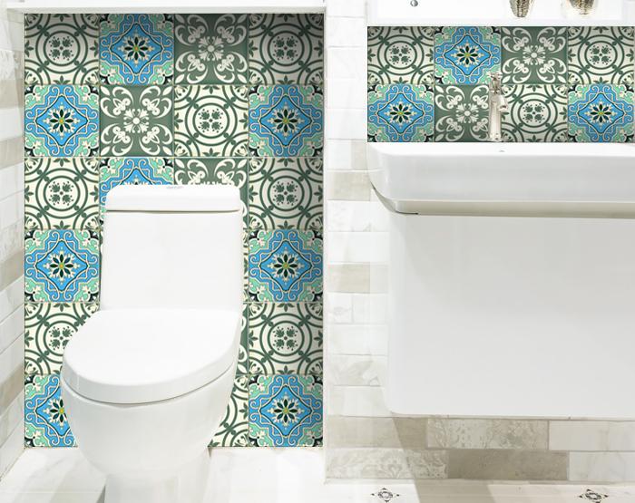 4" X 4" Sage And Aqua Floral Peel And Stick Removable Tiles