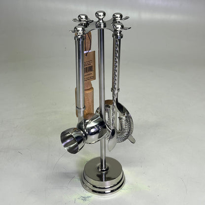 CREATIVE CO-OP Stainless Steel & Mango Wood Bar Tools w/ Stand Set of 5 DG0238